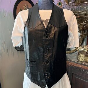 Vintage Men’s Black Leather Vest Size 34” Chest